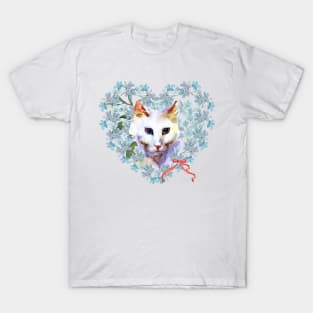 Cats Heart with Forget Me Nots T-Shirt